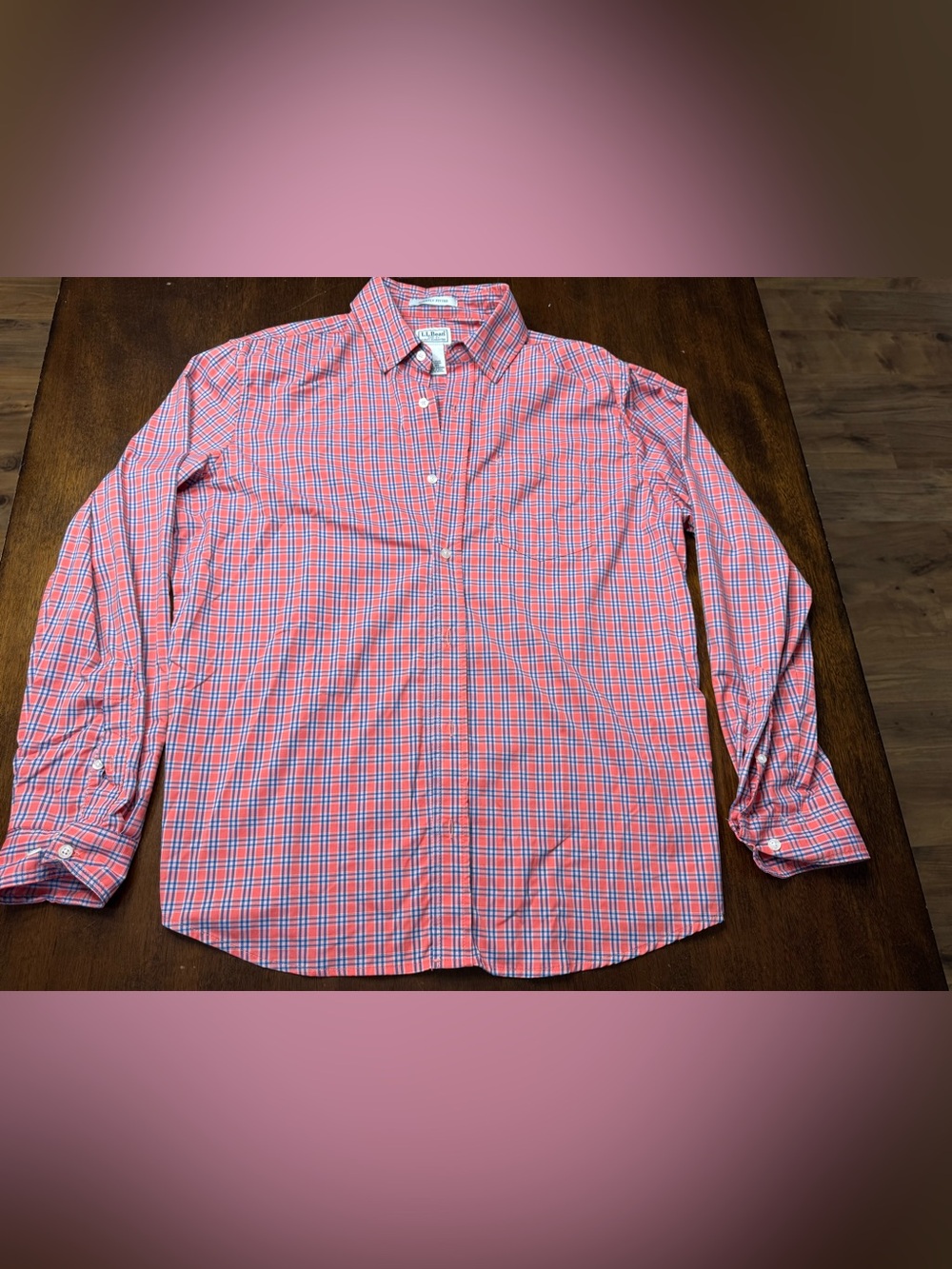 L.L. Bean Men's Coral and Blue Plaid Button-Down Shirt